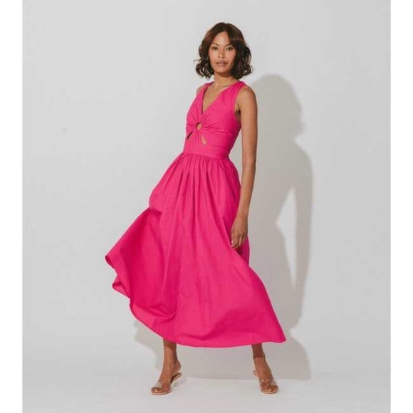 NWT! CLEOBELLA Charaya Ankle Dress Solid Magenta Pink Summer Beach Smocked Large - Picture 1 of 14